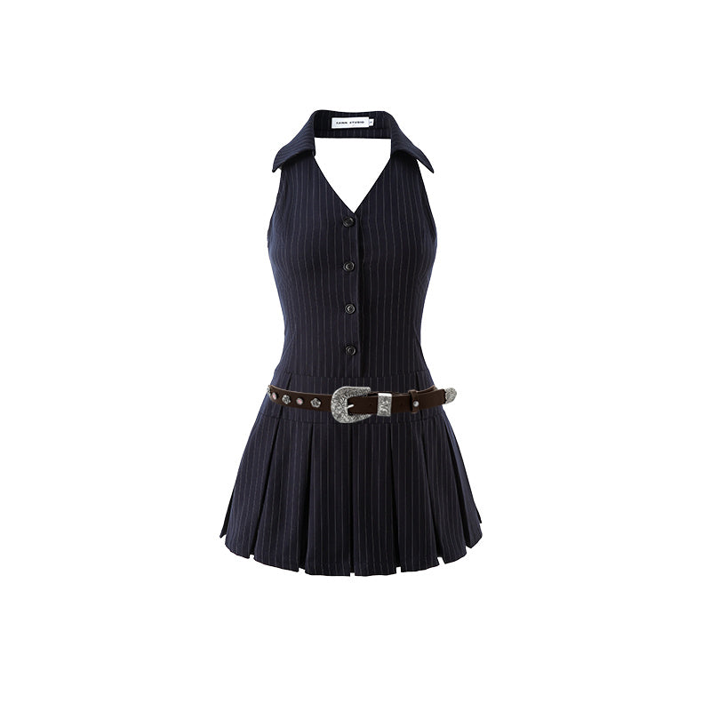 French Kikyo Hanging Neck Off Shoulder Spicy Girl Dress